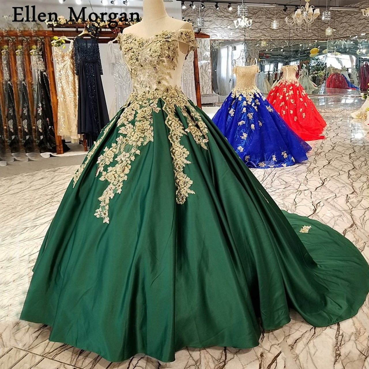 Dark Green Satin Ball Gowns Wedding ...